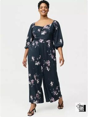 torrid Navy Floral Square Neck Wide-Leg Jumpsuit